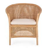 Rattan fotel, ekrü színű párnával.